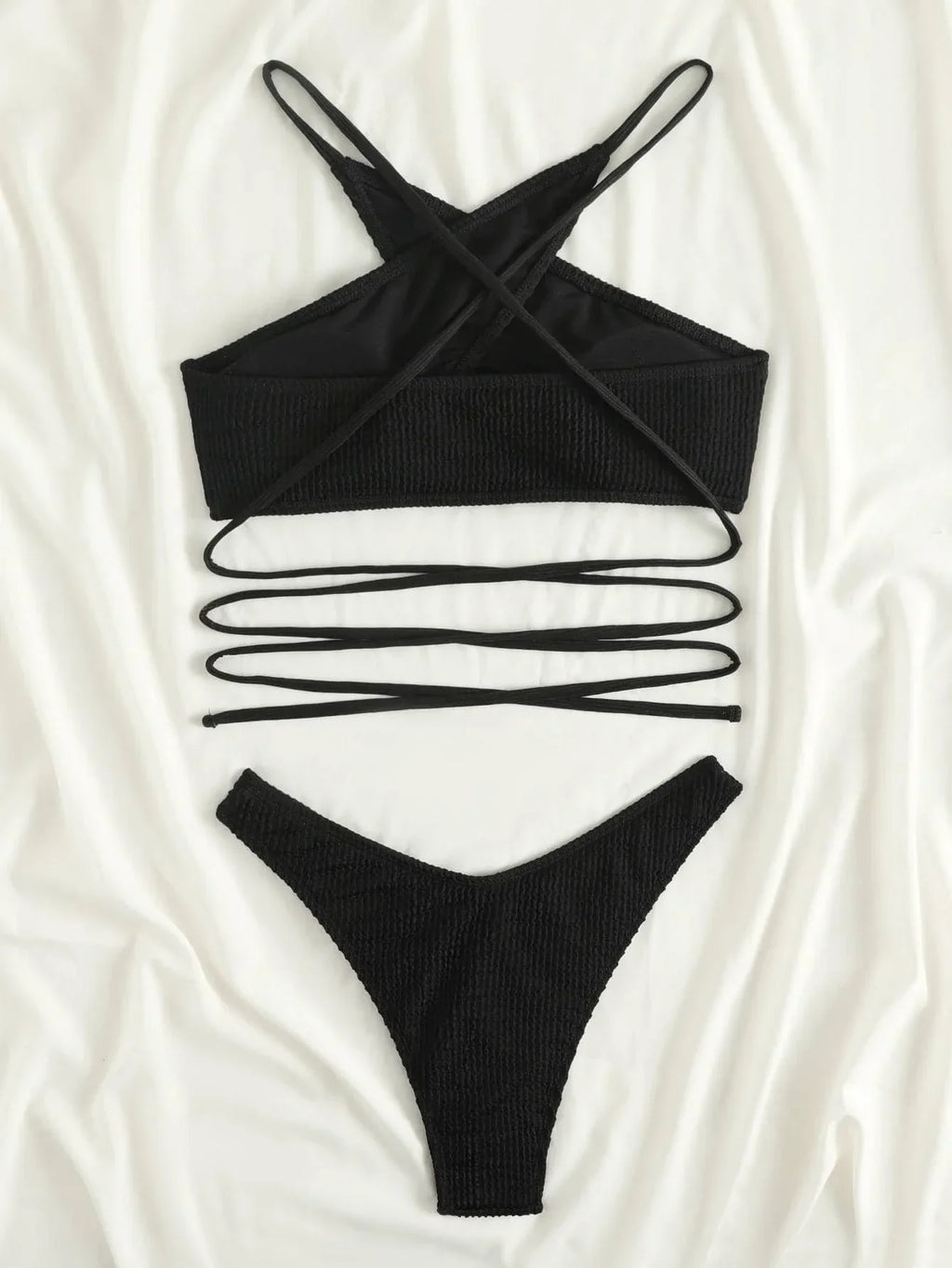 Rib Criss Cross Halter Bikini Swimsuit