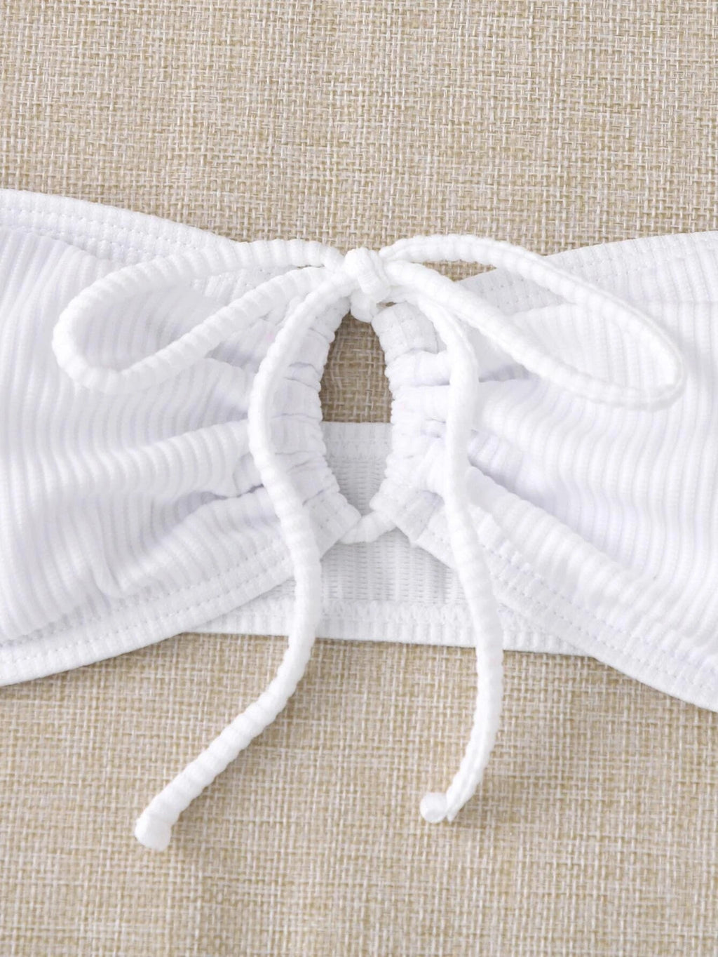 Rib Tie Front Bandeau Bikini